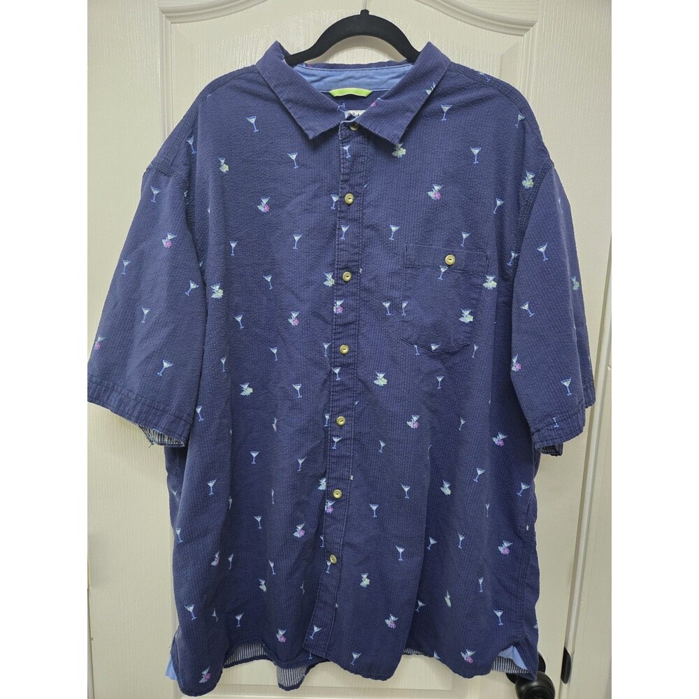 TOMMY BAHAMA Size 3XL Mens -- Seersucker Martini Hibiscus Sport Shirt Blue
